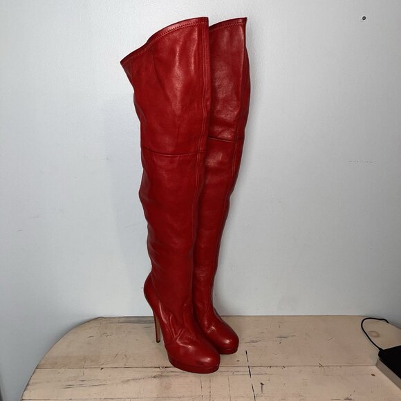 Casadei Shoes - Casadei Red 100% Leather Over The Knee Boots